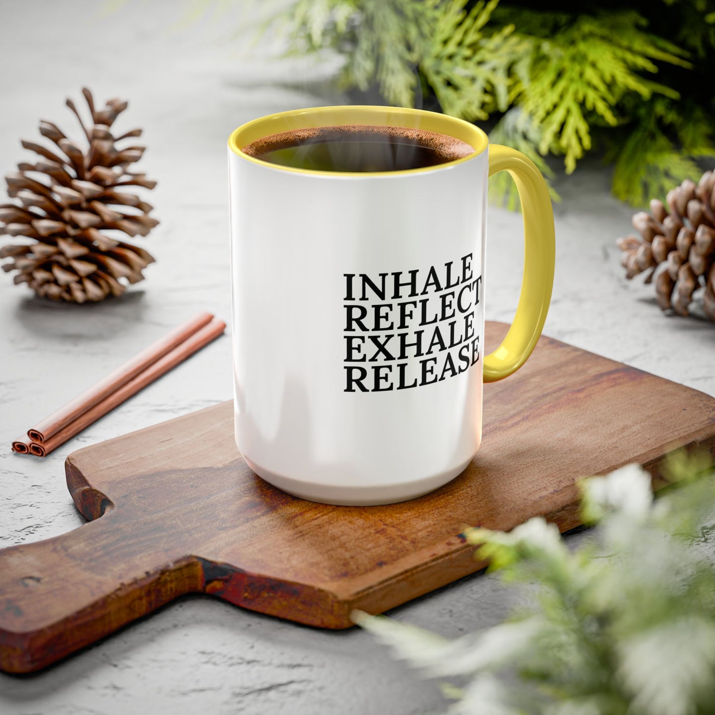 Motivational Inhale Reflect Exhale Release Mug - Colorful 11oz & 15oz Coffee Cup