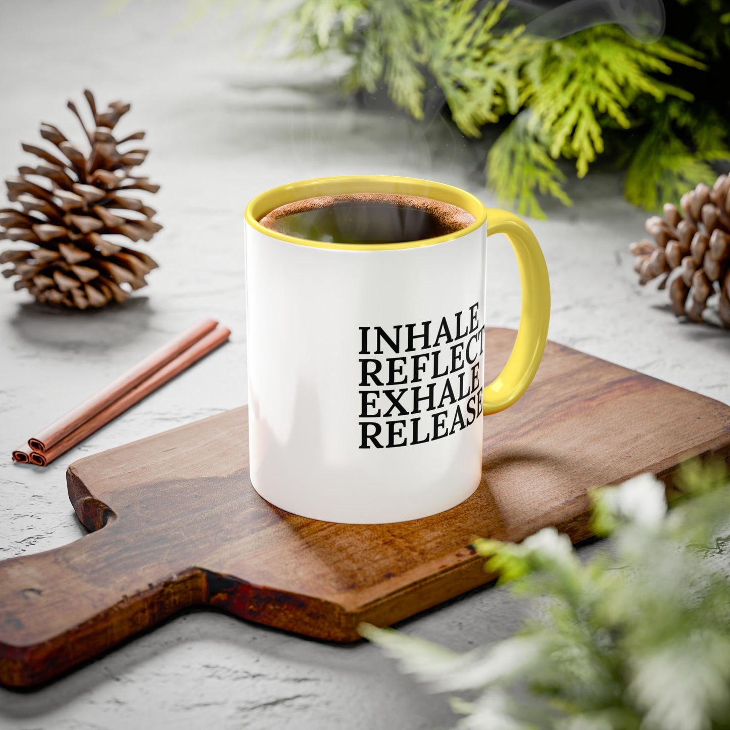 Motivational Inhale Reflect Exhale Release Mug - Colorful 11oz & 15oz Coffee Cup