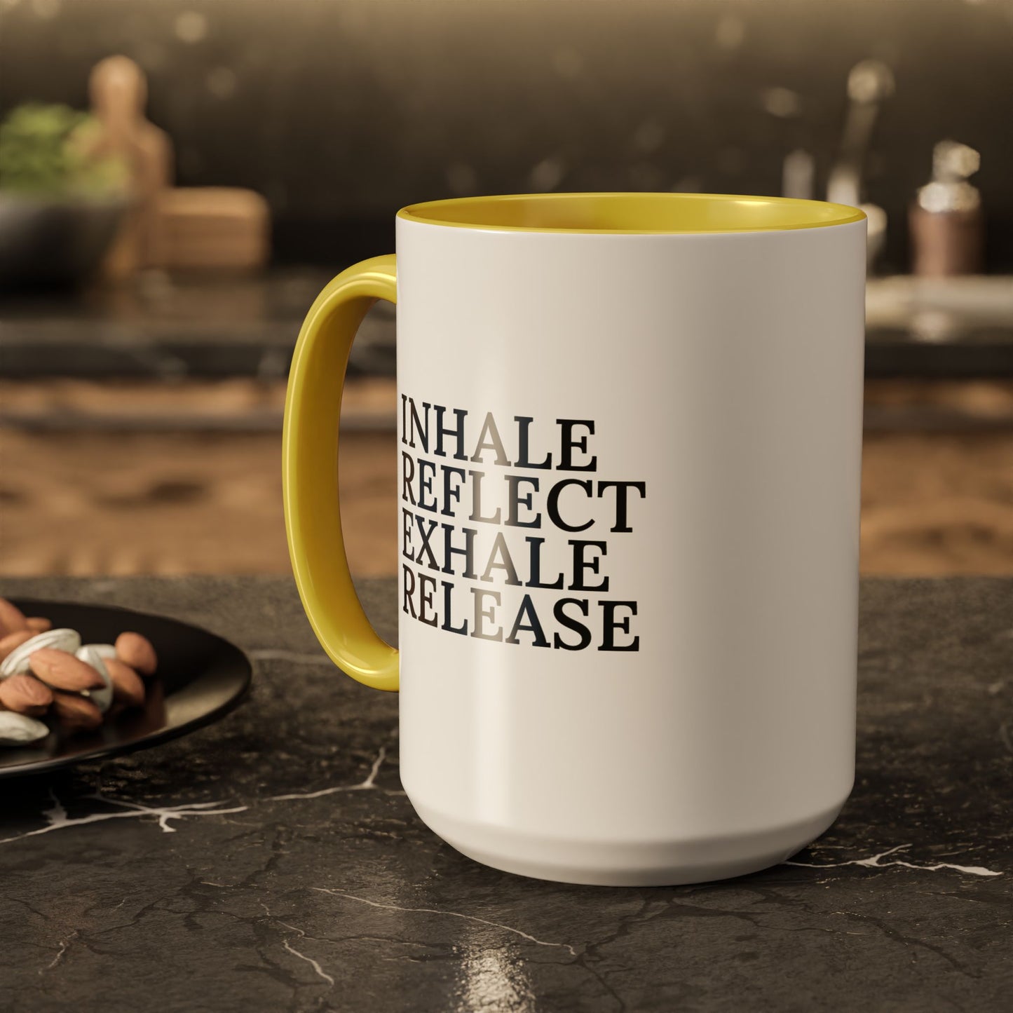 Motivational Inhale Reflect Exhale Release Mug - Colorful 11oz & 15oz Coffee Cup
