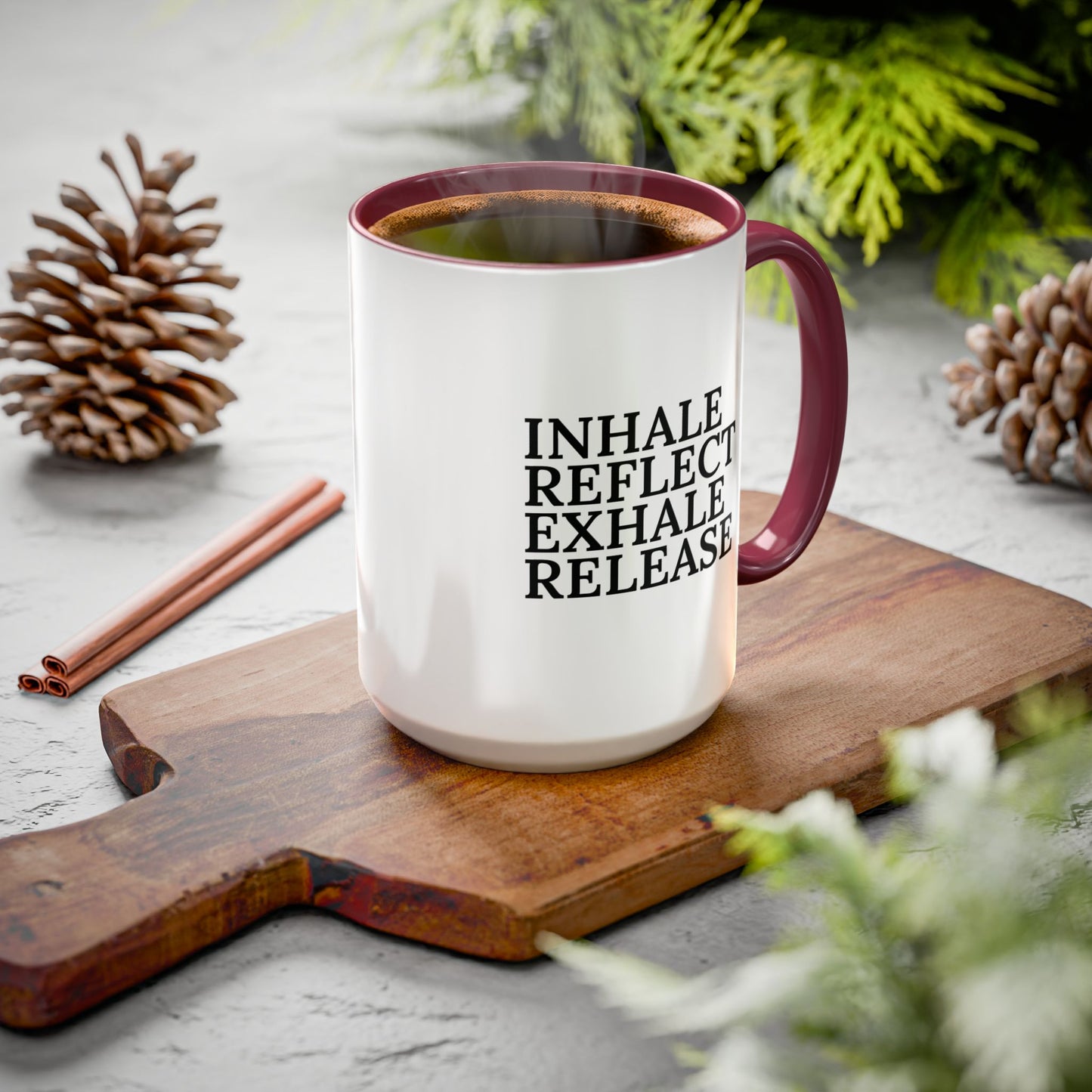 Motivational Inhale Reflect Exhale Release Mug - Colorful 11oz & 15oz Coffee Cup