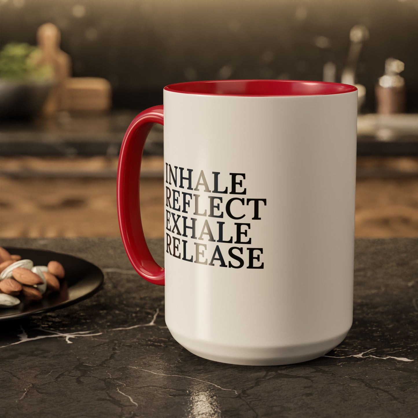 Motivational Inhale Reflect Exhale Release Mug - Colorful 11oz & 15oz Coffee Cup