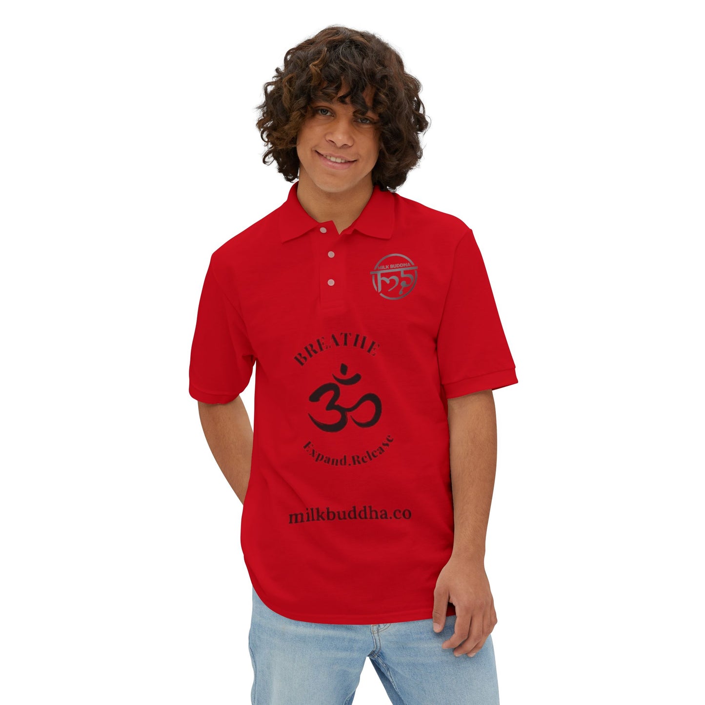 Mindful Breathe Men's Piqué Polo - Expand & Release Comfortable Casual Wear
