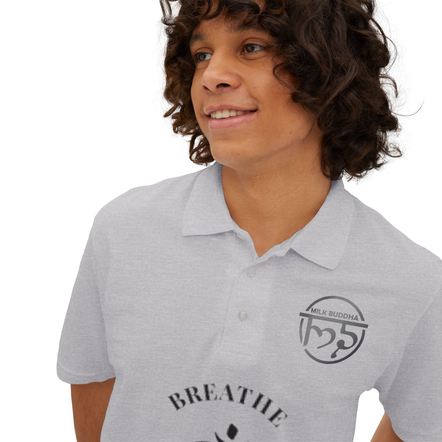 Mindful Breathe Men's Piqué Polo - Expand & Release Comfortable Casual Wear