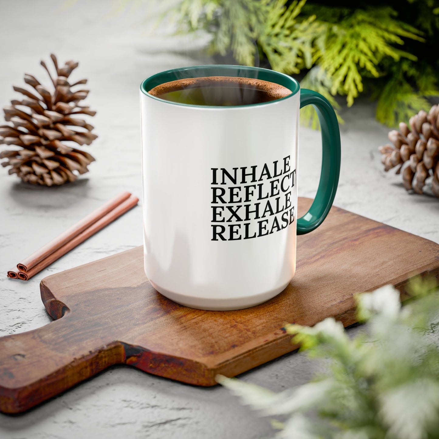 Motivational Inhale Reflect Exhale Release Mug - Colorful 11oz & 15oz Coffee Cup