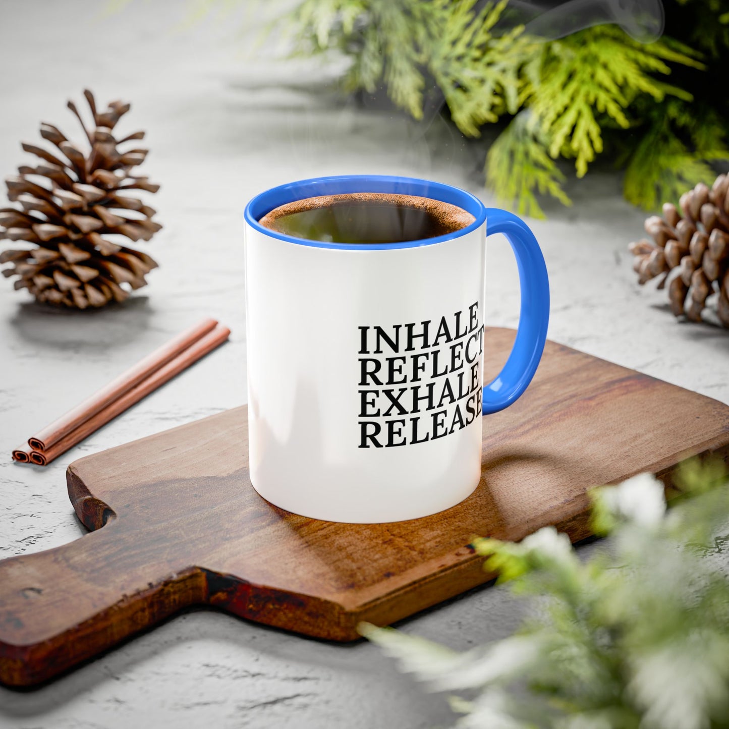 Motivational Inhale Reflect Exhale Release Mug - Colorful 11oz & 15oz Coffee Cup