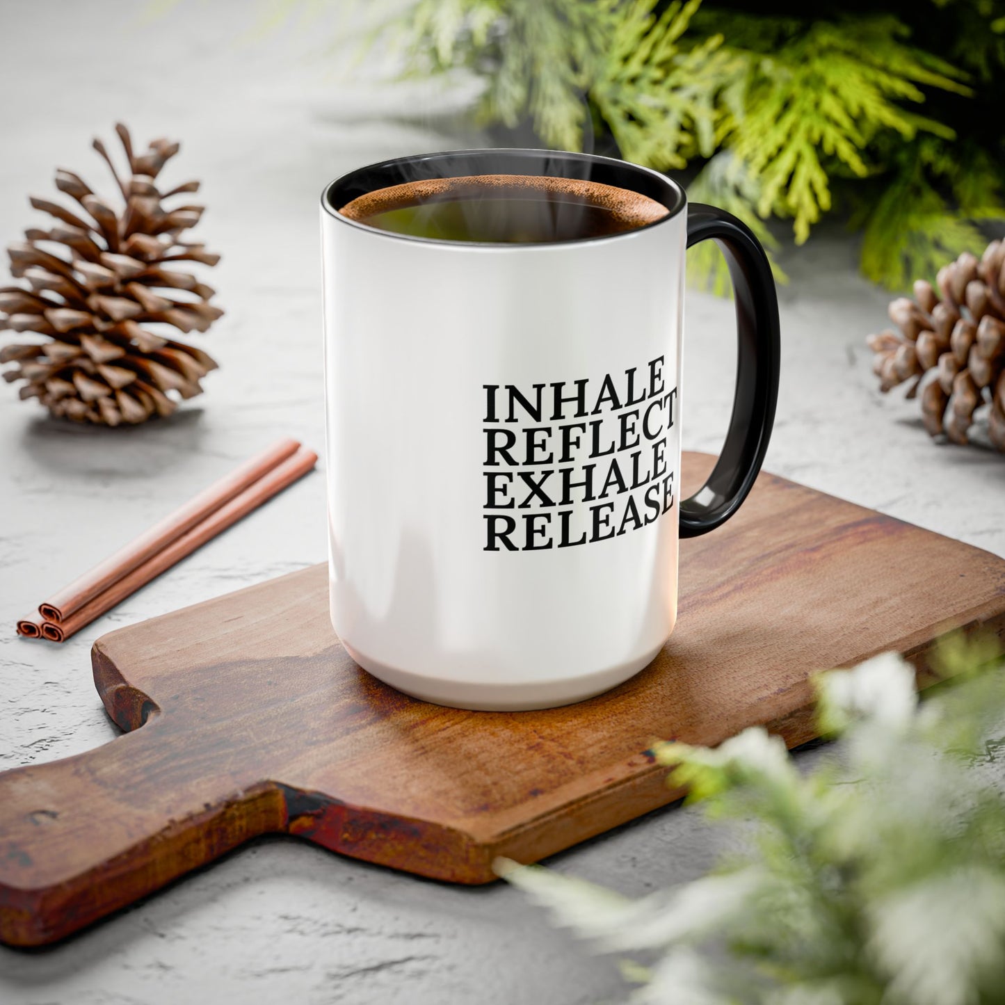 Motivational Inhale Reflect Exhale Release Mug - Colorful 11oz & 15oz Coffee Cup