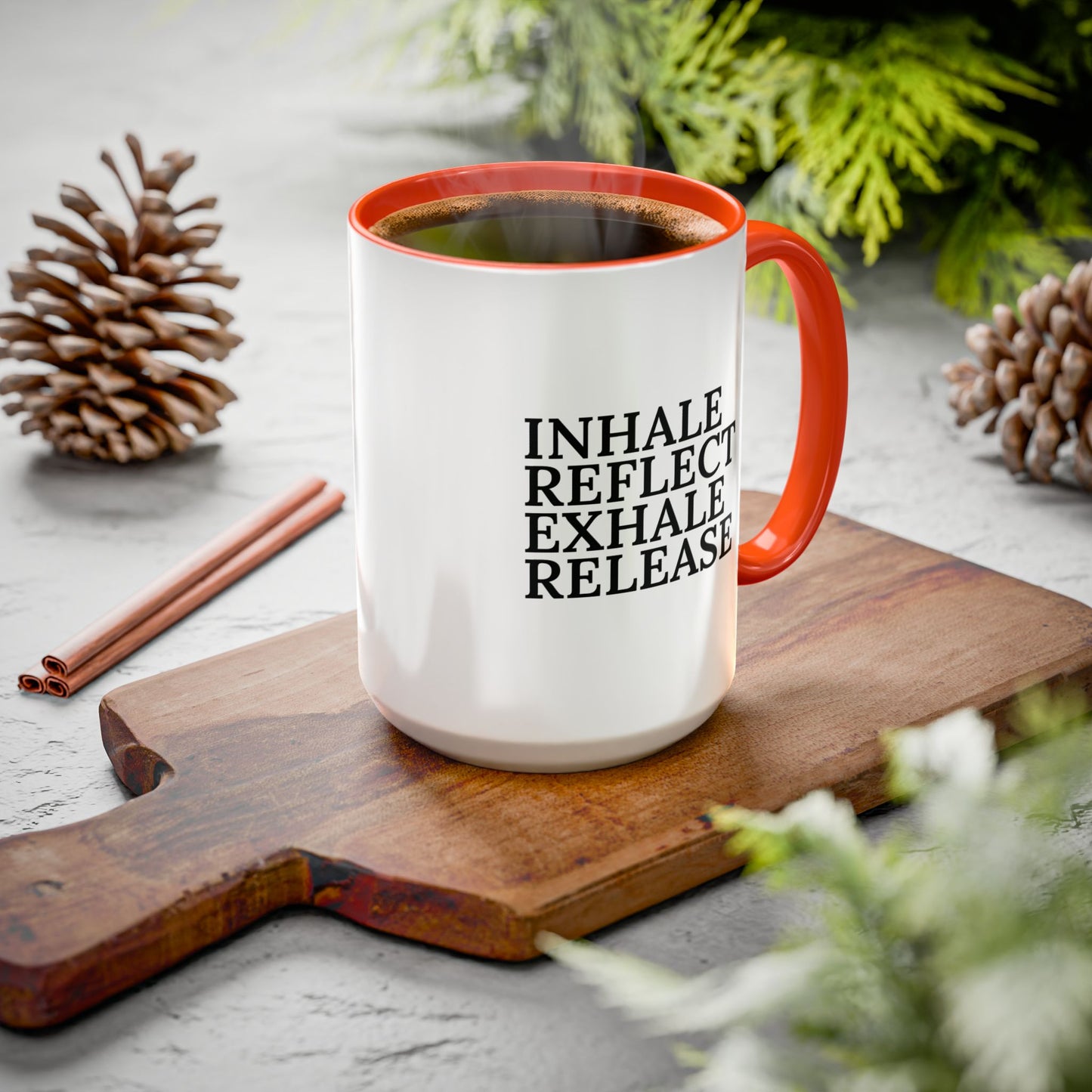 Motivational Inhale Reflect Exhale Release Mug - Colorful 11oz & 15oz Coffee Cup