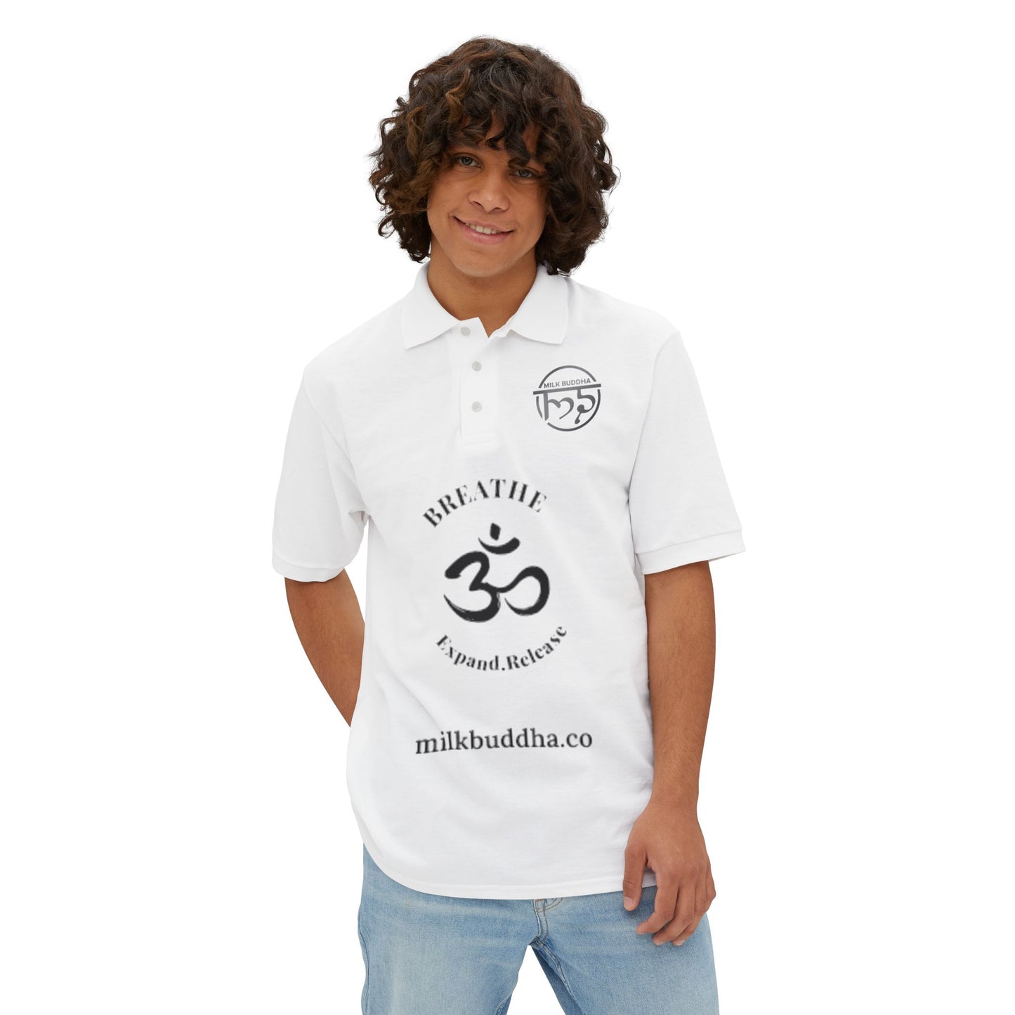 Mindful Breathe Men's Piqué Polo - Expand & Release Comfortable Casual Wear