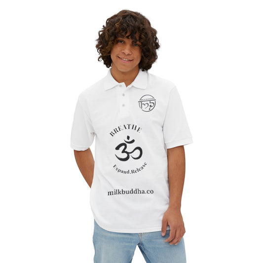 Mindful Breathe Men's Piqué Polo - Expand & Release Comfortable Casual Wear