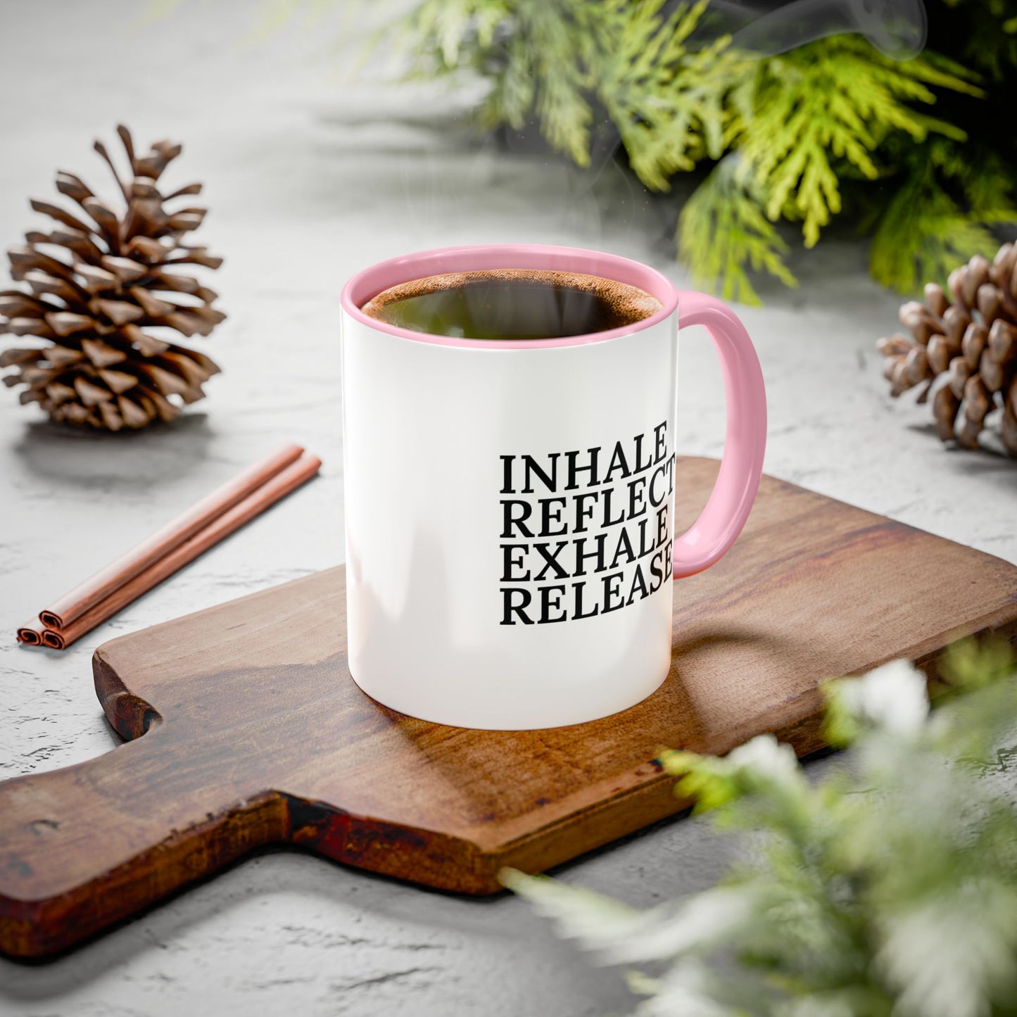 Motivational Inhale Reflect Exhale Release Mug - Colorful 11oz & 15oz Coffee Cup