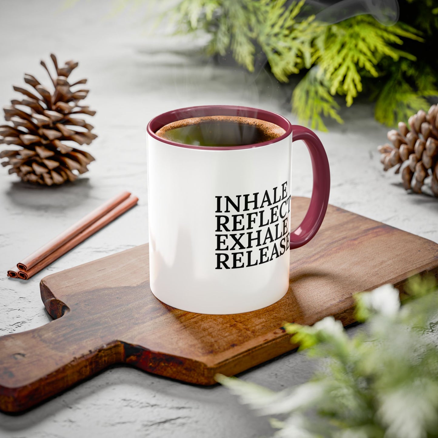 Motivational Inhale Reflect Exhale Release Mug - Colorful 11oz & 15oz Coffee Cup