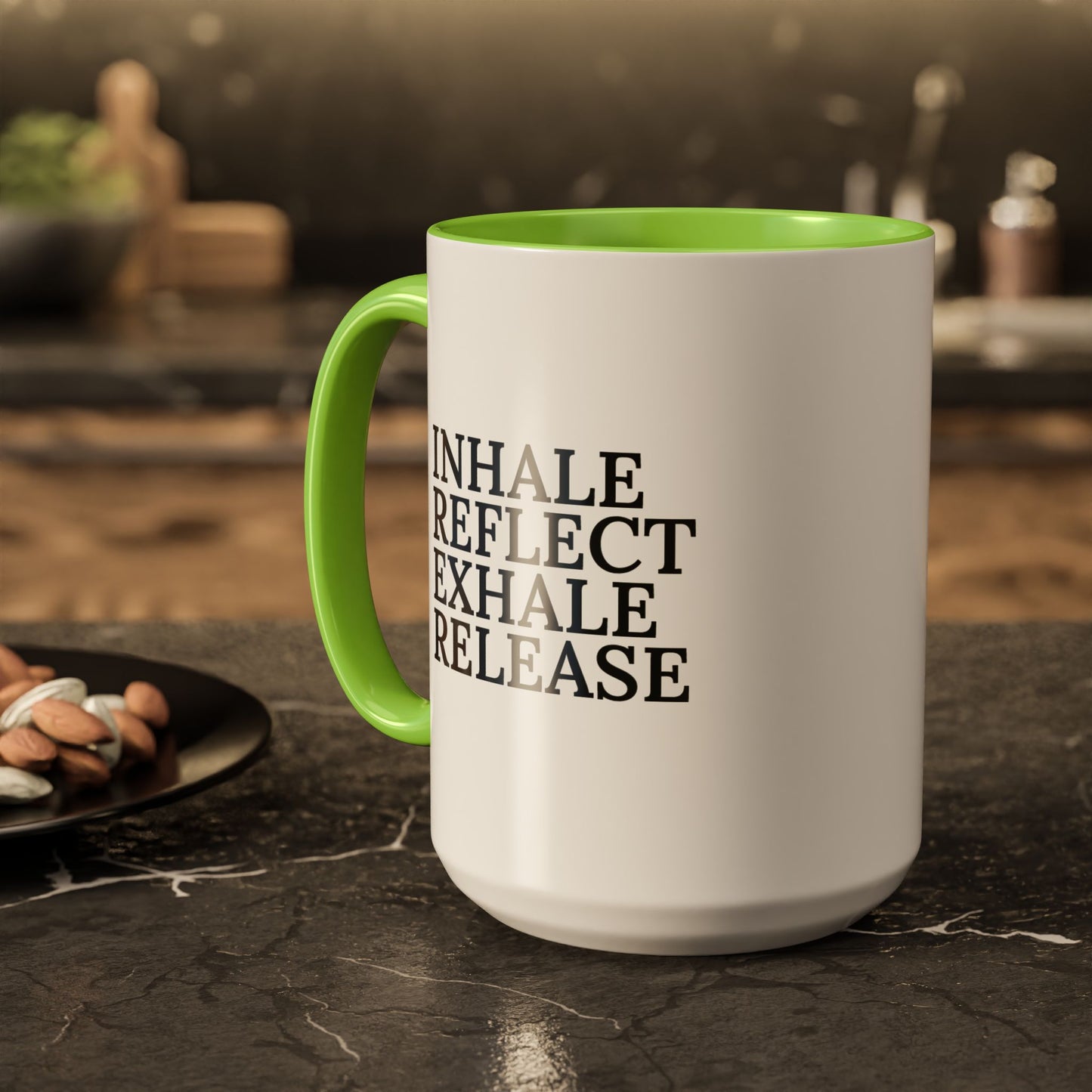 Motivational Inhale Reflect Exhale Release Mug - Colorful 11oz & 15oz Coffee Cup