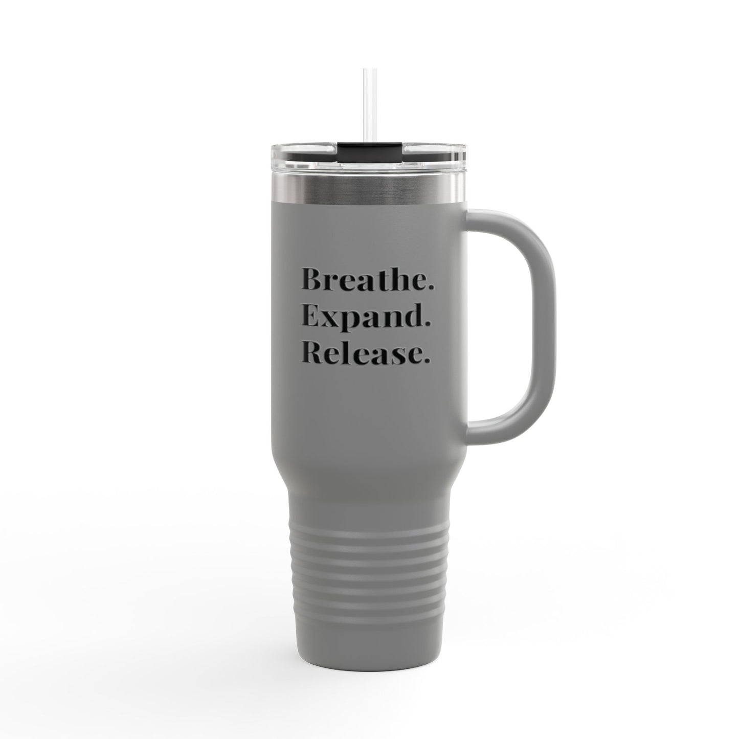 Inspirational Insulated Travel Mug - 40oz Breathe. Expand. Release.
