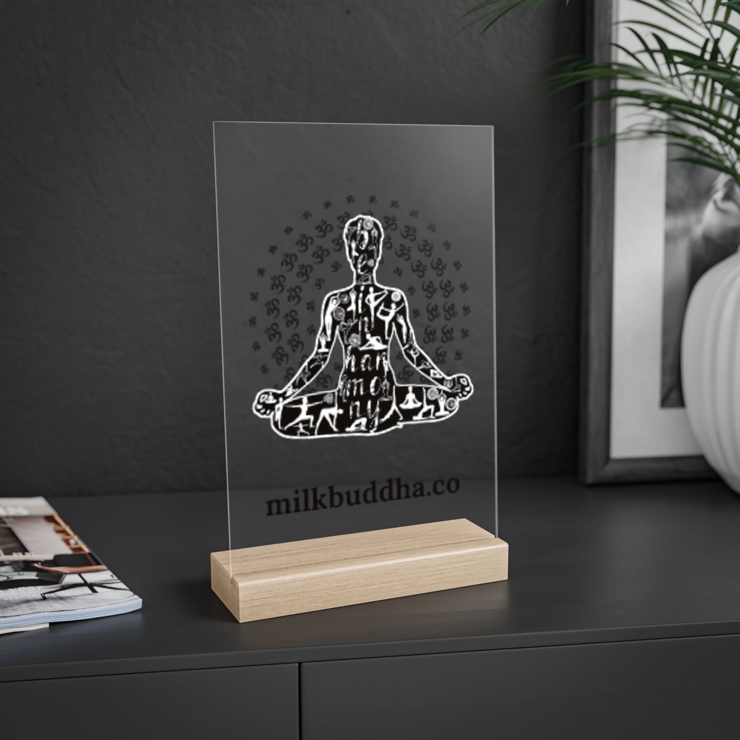 Meditation Acrylic Sign with Wooden Stand - Spiritual Decor for Mindfulness