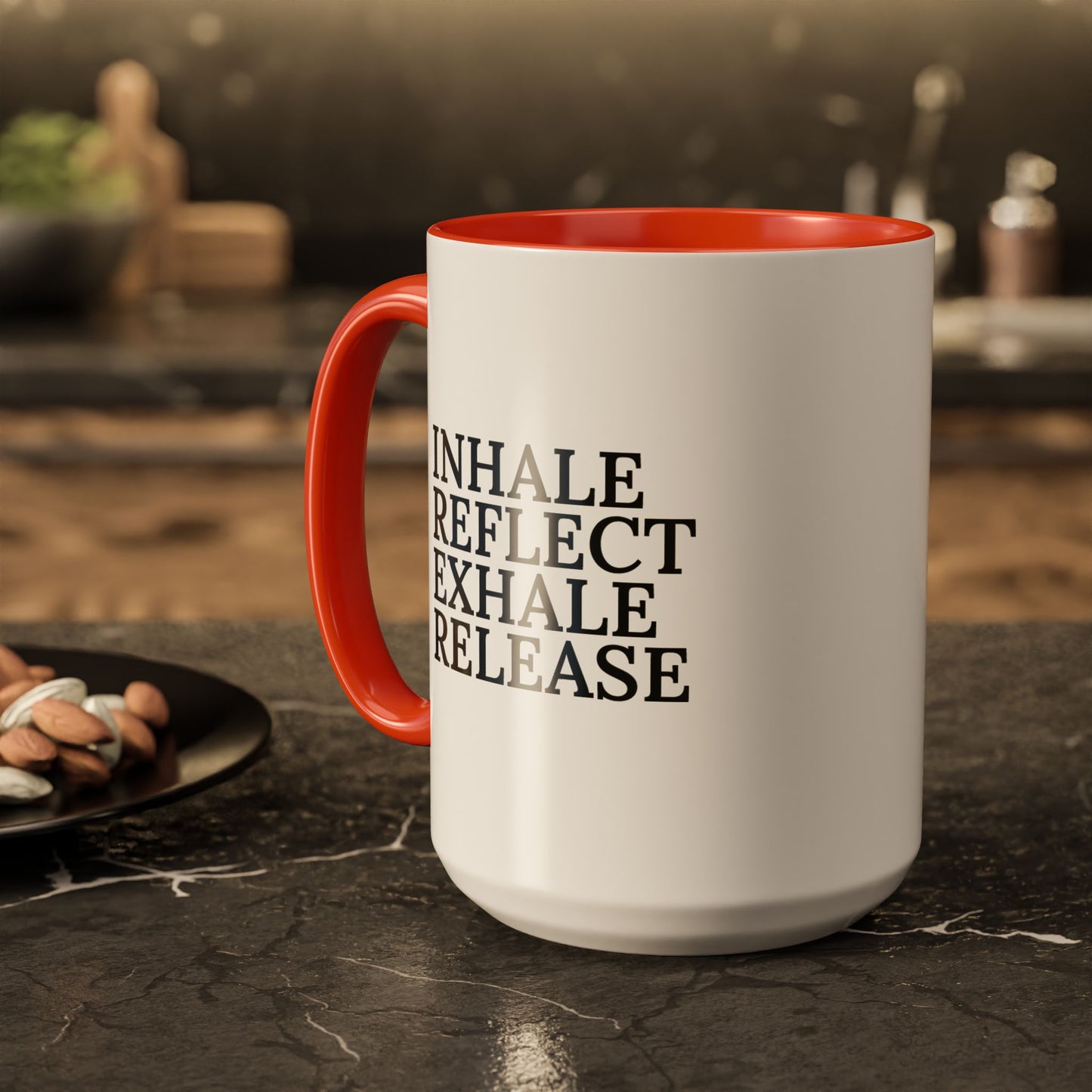 Motivational Inhale Reflect Exhale Release Mug - Colorful 11oz & 15oz Coffee Cup