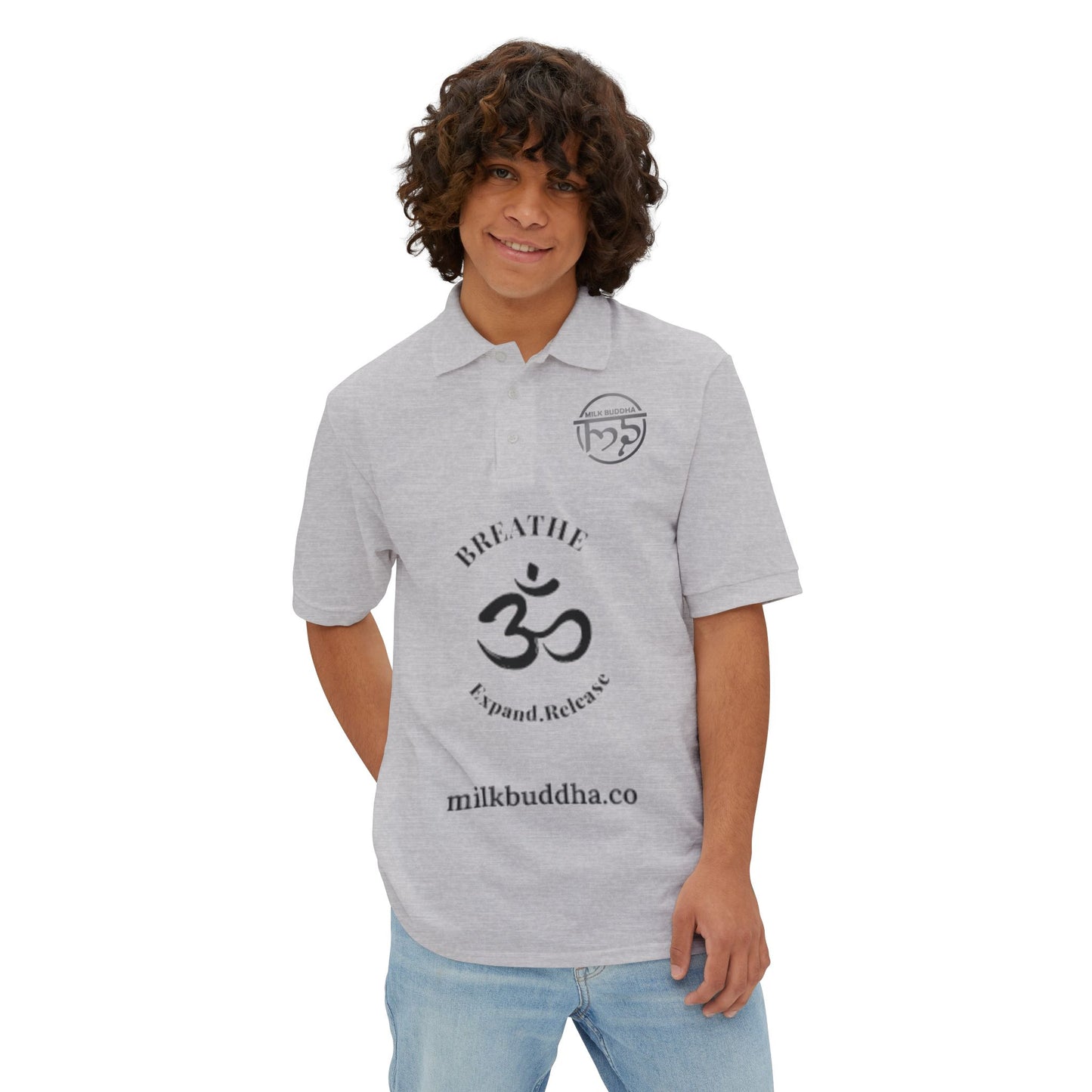 Mindful Breathe Men's Piqué Polo - Expand & Release Comfortable Casual Wear