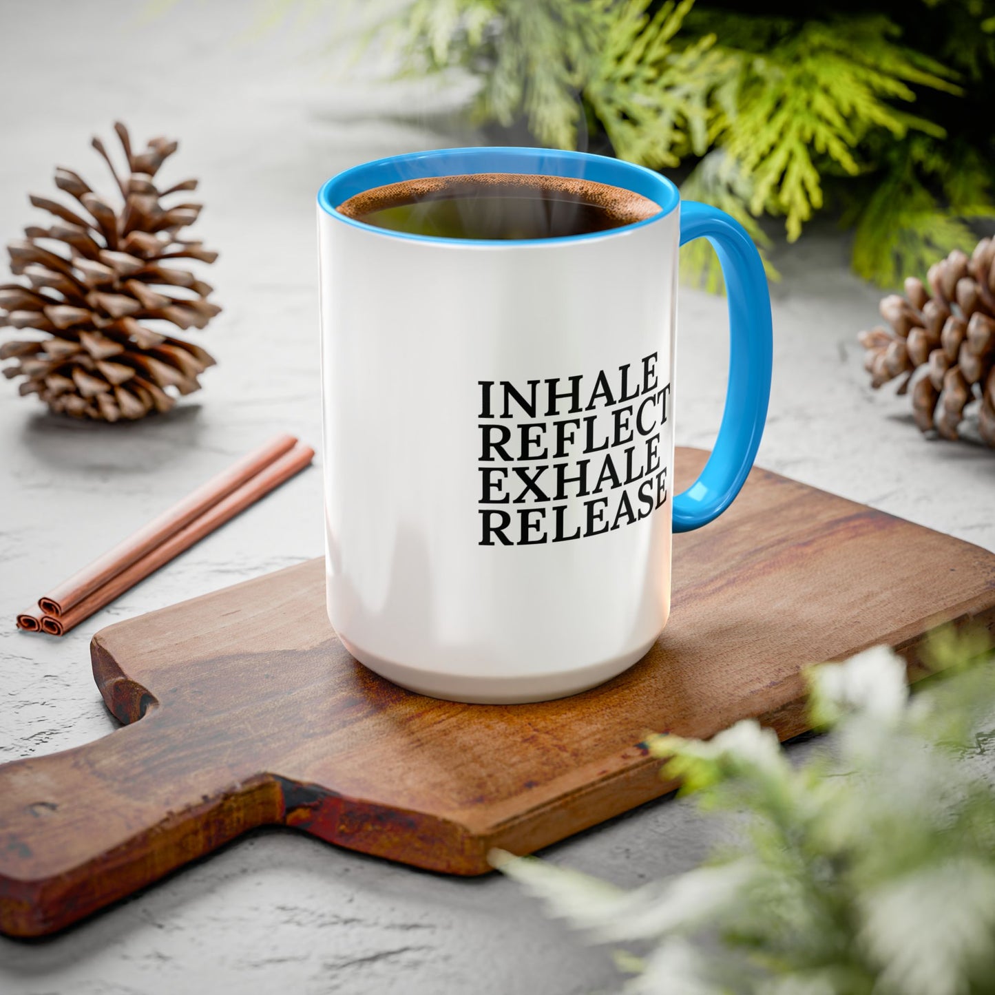 Motivational Inhale Reflect Exhale Release Mug - Colorful 11oz & 15oz Coffee Cup