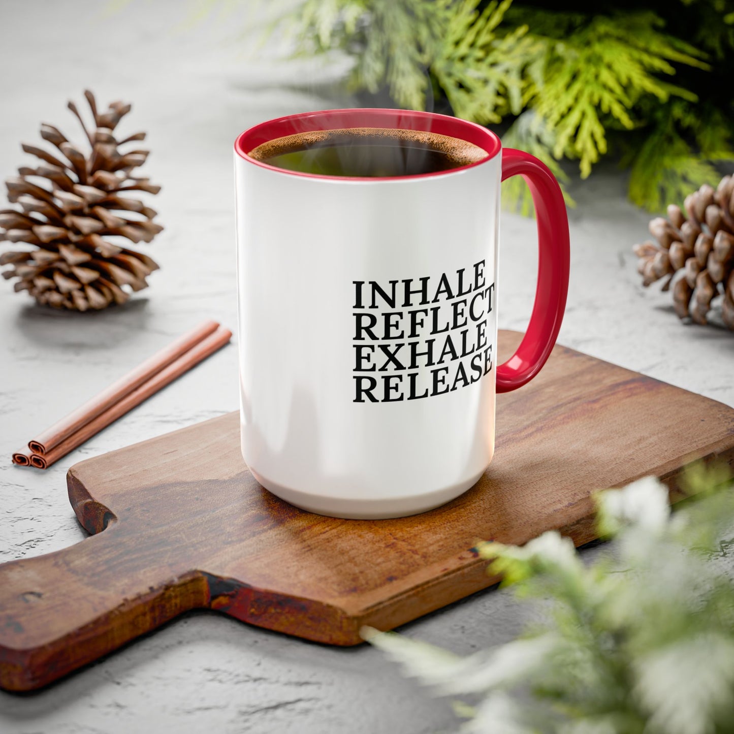 Motivational Inhale Reflect Exhale Release Mug - Colorful 11oz & 15oz Coffee Cup