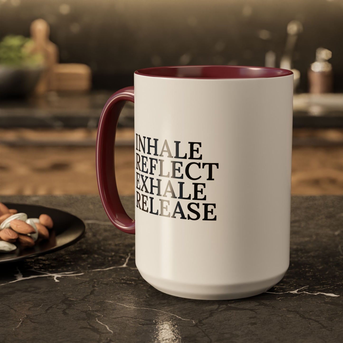 Motivational Inhale Reflect Exhale Release Mug - Colorful 11oz & 15oz Coffee Cup
