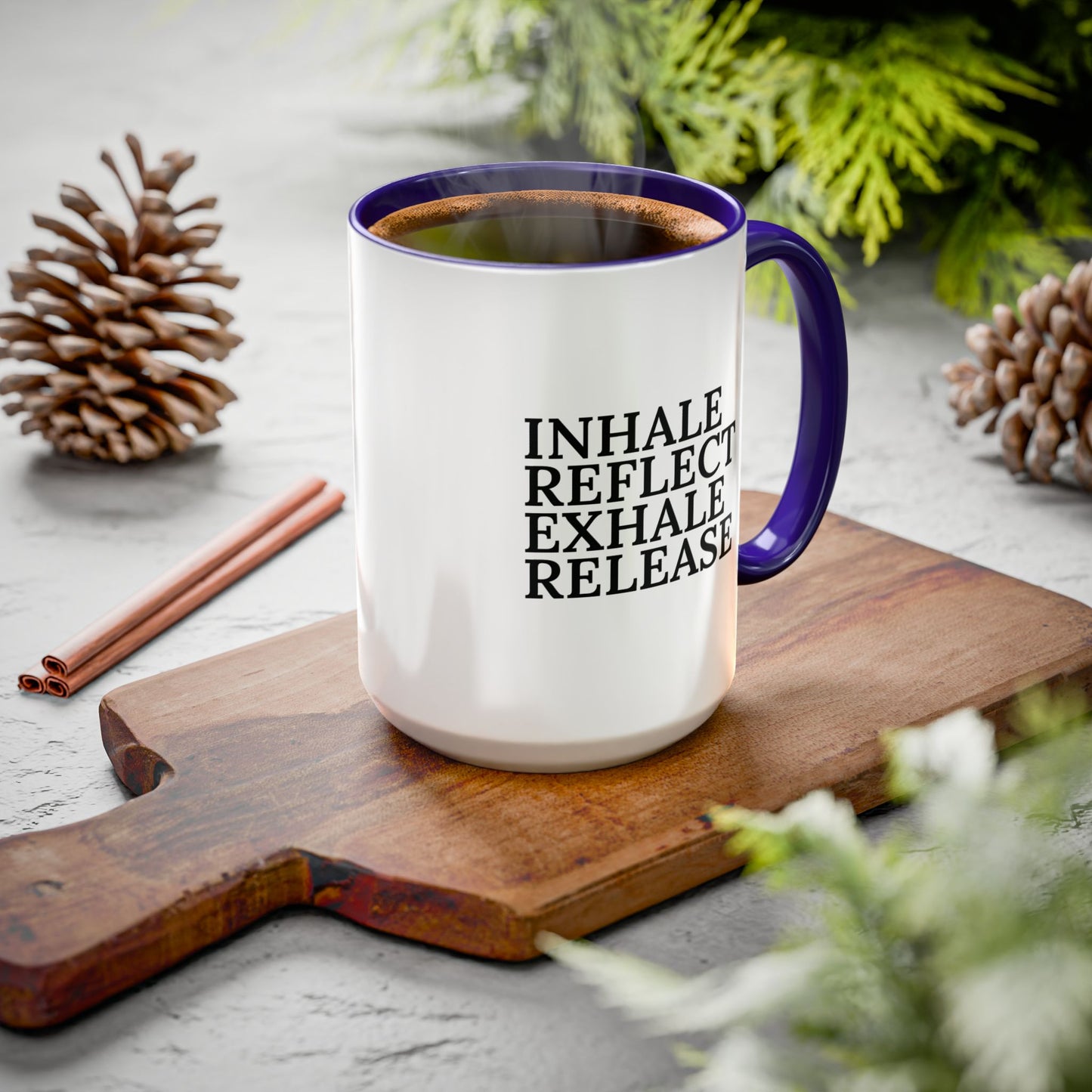 Motivational Inhale Reflect Exhale Release Mug - Colorful 11oz & 15oz Coffee Cup