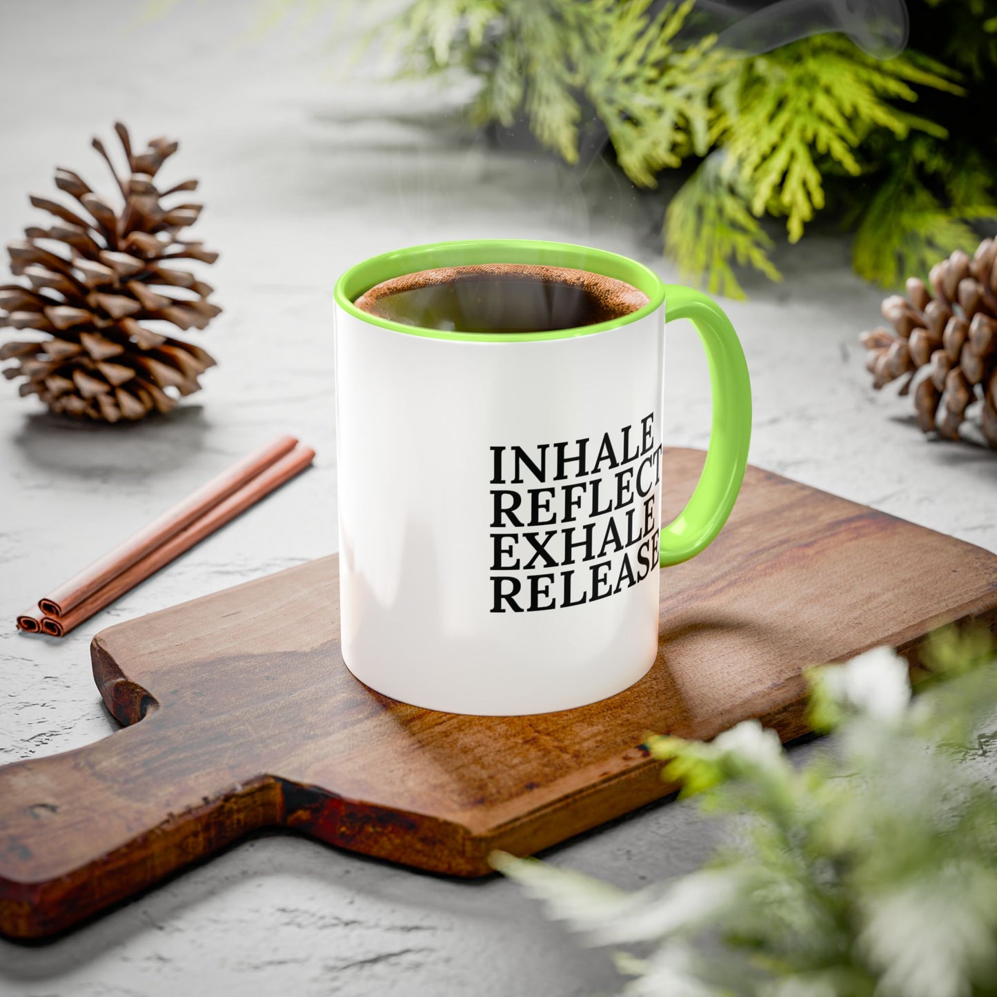 Motivational Inhale Reflect Exhale Release Mug - Colorful 11oz & 15oz Coffee Cup