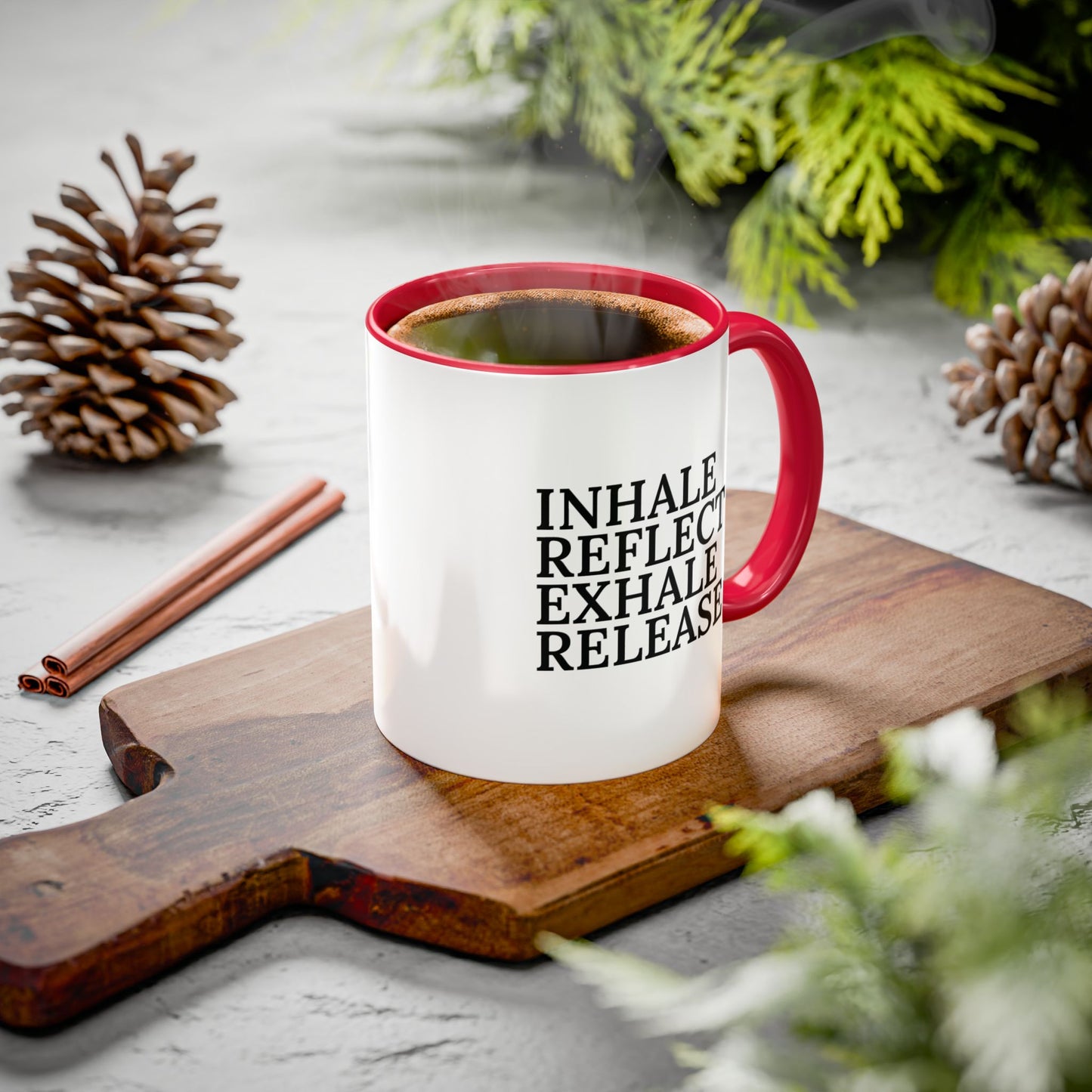 Motivational Inhale Reflect Exhale Release Mug - Colorful 11oz & 15oz Coffee Cup